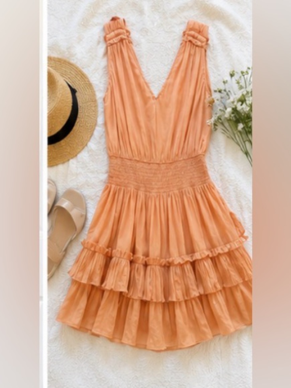 Ramy Brook Peach Tiered Mini Dress